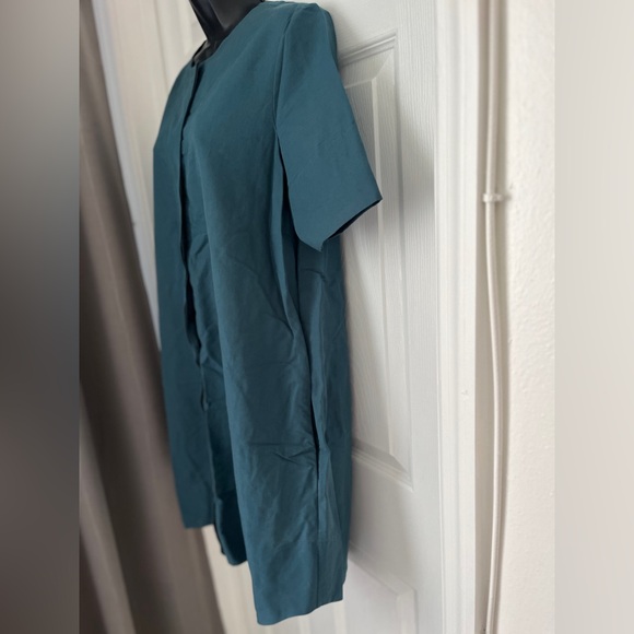 COS Cotton Linen A-Line Shirt Dress Mini Teal Blue Size 8 Minimalist Classic - Picture 4 of 15